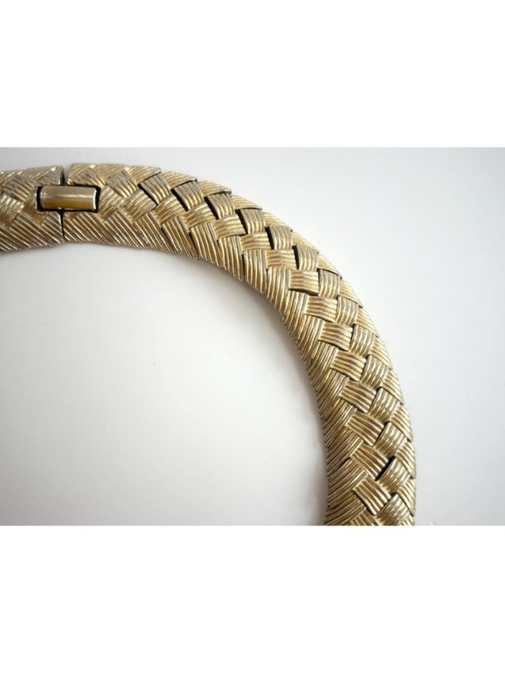 Woven Chunky Gold Toned Vintage Choker 80's Chevron Necklace - Picture 2 of 16